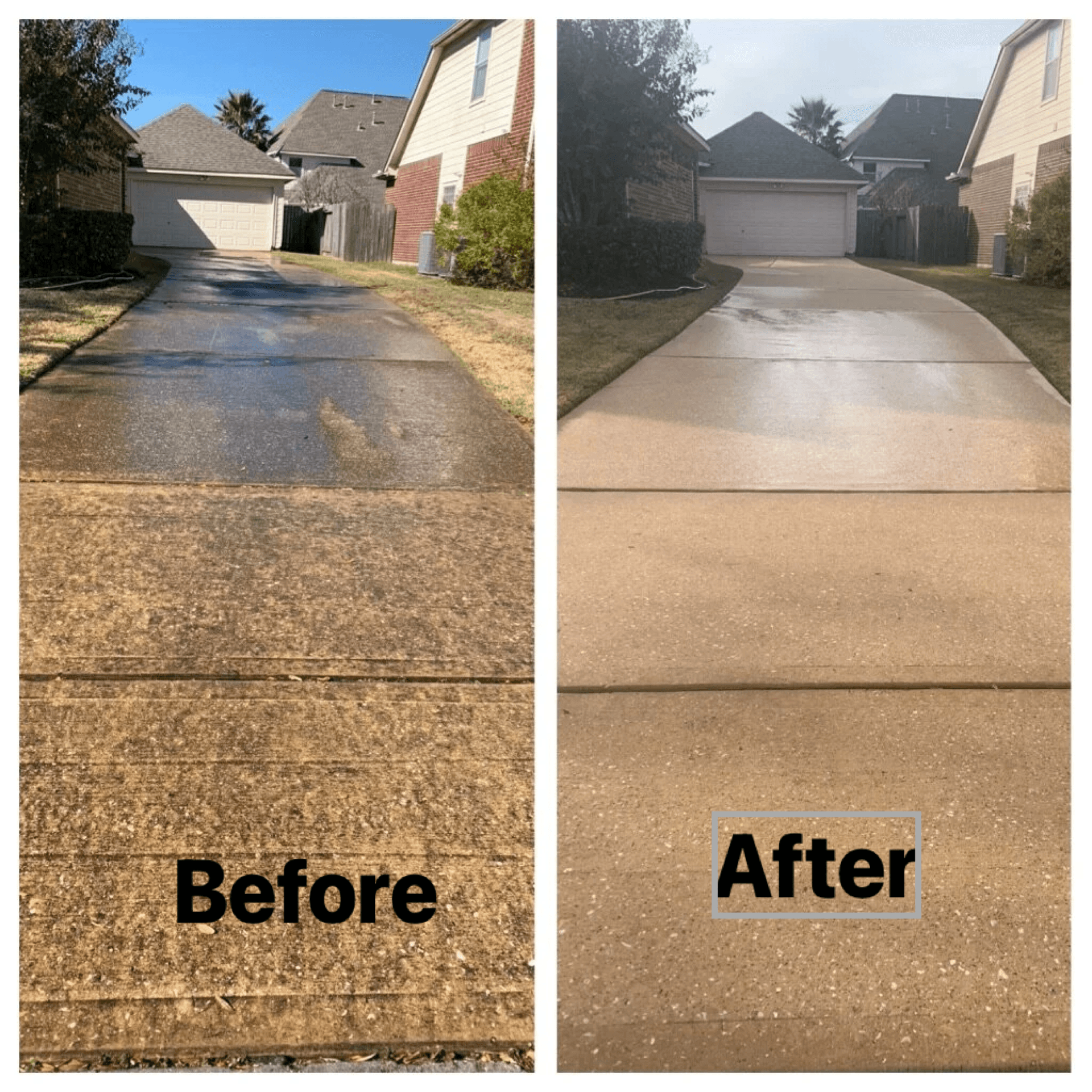 Before and after driveway pressure washing