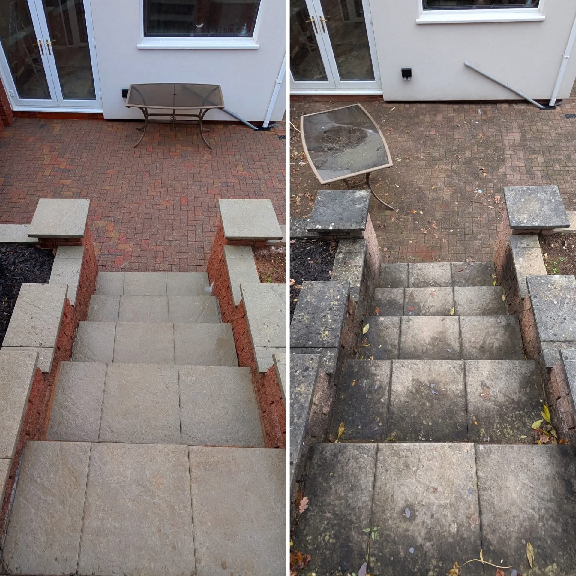 Before and after patio and steps cleaning